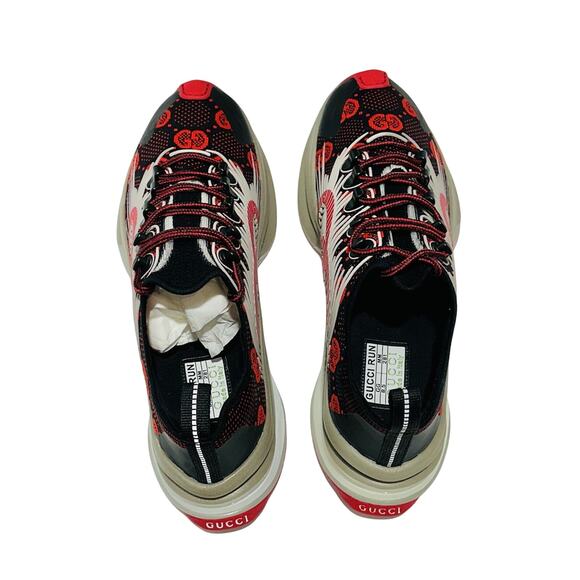 Gucci Run Knit Sneaker Size 8.5/ US 9 Black Red GG Interlocking NIB $920 - Picture 2 of 15